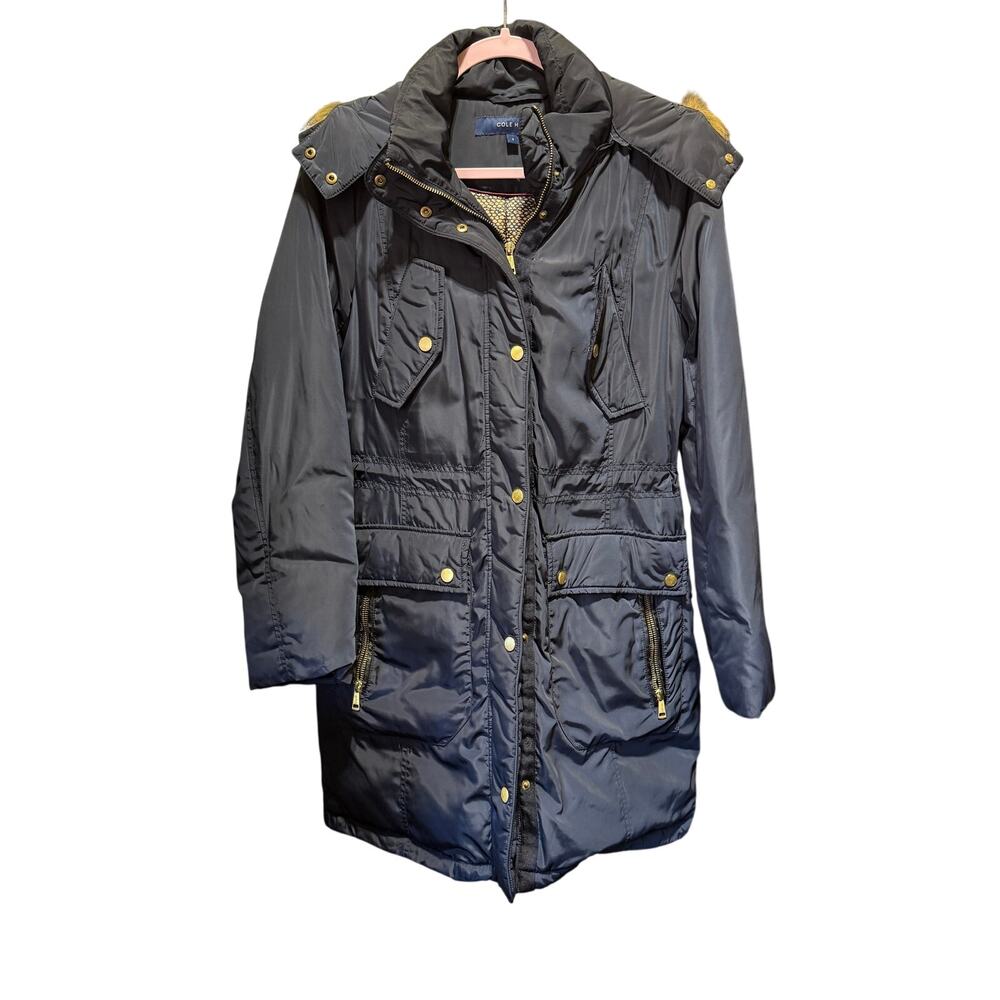 Cole Haan Removable Faux Fur Hooded Long Length Down Coat/Jacket Size S